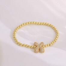 1pc, 18k Gold Plated A-Z Initial Bubble Bracelet Classic Fashion CZ Pave Charm Beads Stretch Design Gift
