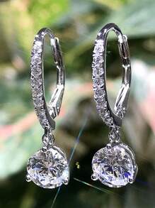 Orecchini eleganti con zirconia a forma di goccia, rotonda e ovale, placcati in rame e platino, piccoli e raffinati per le donne