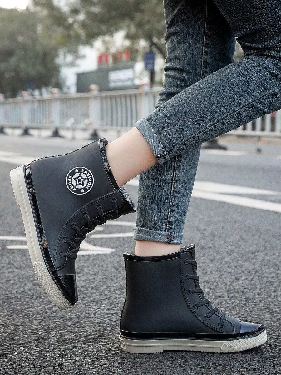 1 Pair Women's Short PVC Rain Boots, Suitable For Kitchen, Car Washing, Gardening, Outdoor Use - Black - View 1