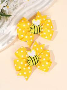 2pcs Yellow Bee Hair Clips, Flower Bow Hair Clips, Cute Fabric Hair Clips For Teens And Girls - Yellow - View 2