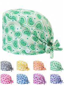 1 pieza Gorra ajustable de mujer con patrón de corazón y floral, talla única, absorbe el sudor con banda elástica, adecuada para salón de belleza, veterinaria, médico, enfermera, trabajador de saneamiento