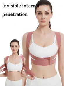 1 قطعة مصحح وضعية الجسم الحديث للجنسين، يرجى طلب مقاس أكبر للحصول على تركيب فضفاض، دعم قابل للتعديل للظهر العلوي والترقوة، محاذاة مريحة للرقبة والكتف (وردي/أسود) - متعدد الألوان - مشاهدة 2