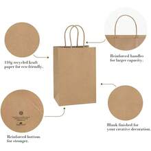 Bags 100Pcs 5.25x3x8 Small Kraft Paper Bags With Handles Bulk, Brown Paper Sacks Small Business, Retail, Merchandise, Wedding Birthday Party Favor - 紅色 - 查看 4