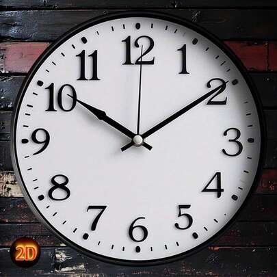 1 件 2D 平面印花壁钟装饰 - 白色圆形锡画配黑色数字，2D 平面设计，非功能性时钟，多用途壁饰适合家庭、办公室或酒吧，办公室装饰 | 极简主义壁钟艺术 |