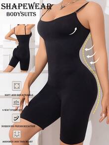 1 件装女士无缝紧身衣塑身衣纯色瑜伽紧身衣 - 黑色 - 查看 1