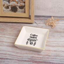 1pc Teacher Ceramic Jewelry Plate Pink Pattern Tray Gift, A Thoughtful Gift For Teachers, Express Your Love For Teachers, Suitable For Back To School Season Teacher's Day, Ideal Ring Jewelry Plate Gift