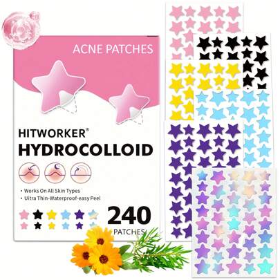 Adesivos para acne com 240 unidades, cobrindo acne e espinhas, adesivos para acne que cobrem acne e imperfeições, adesivos para manchas faciais e na pele