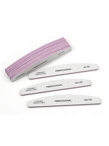 15pcs/25pcs/50pcs Half Moon Shaped Professional Nail File With 80/80, 100/180 Grit Nail File Strips