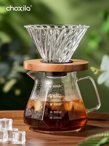 choxila 1pc 600ml Size 02 Pour Over Coffee Set - Glass Carafe & Dripper With Wood Stand, Complete Brewing Kit For Home/Office/Gifting - Transparent - View 1
