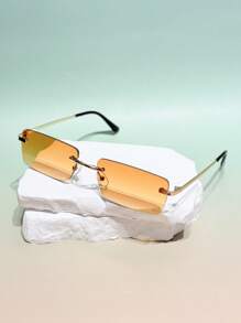 1 par de gafas de sol cuadradas sin montura de estilo vintage con patrón geométrico, versátiles y elegantes, de estilo de moda high fashion Y2K, adecuadas para exteriores y diversas ocasiones
