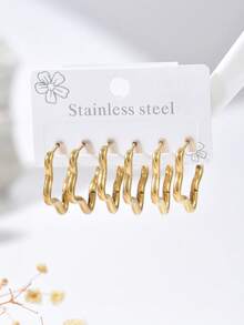 6pcs Set Premium Minimalist Stainless Steel Hoop Earrings - Multicolor - View 3