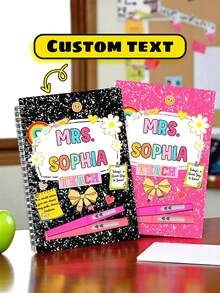 Cuaderno personalizado con espiral, escala horizontal y líneas para maestros, regalo de aprecio a maestros, regalo de regreso a clases, regalo del Día del Maestro, expresión de gratitud a maestros, útiles escolares, regreso a clases, útiles escolares con dibujos animados, kawaii, personalizado, único, personalizado, trabajadores, clientes, estudiantes, para negocios/trabajo/oficina, para la escuela - Multicolor - Ver 13