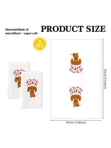 2 Khăn lau bếp ngày Valentine họa tiết chó, quà tặng gia đình ấm áp, khăn tắm cá nhân hóa với hình ảnh rất nhiều chó Dachshund (chất liệu microfiber) - trắng - Xem 2