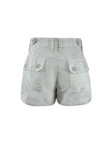 Shorts Casuais e Versáteis de Cintura Baixa Sólidos Para Uso Diário - Cinza Claro - Visão 7