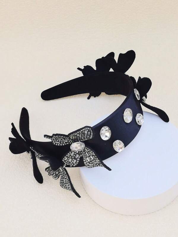 1pc Black/Coffee Flower & Butterfly Luxurious Rhinestone Decorated Headband, All-Match Elegant Style, Hairband Headband For Women ,Hair Accessories
