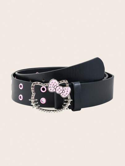 Sanrio 1pc Sanrio Women's Belt, Hello Kitty Rhinestone Buckle Rivet Belt, Black Waist Belt, Suitable For Skirts, Jeans, Y2K Bow Girl Belts, Parties, Graduation, Music Festivals, Plus Size