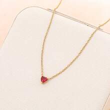 1pc Minimalist Stainless Steel 12 Birth Zodiac Birthstone Heart Pendant Necklace, Monthly Stone