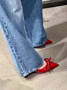 Wine Red High Heels Women's French Toe-Covered Sandals With An Open Back For Summer 2025; New Style With A Shoe And Bowknot.