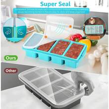 Silicone Freezer Tray With Lid - Silicone Freezer Food Molds- Large Ice Cube Tray,Silicone Freezer Container,Freeze & Store Soup, Sauce, Broth,Leftovers - Makes 4 Perfect 1 Cup - 2Pack-Aqua - Xem 5