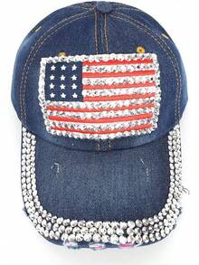 S.American Flag Baseball Cap Sparkle Rhinestone USA Flag Deim Hip Hop Hat - 1c - View 8