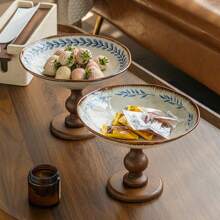 1 Stück chinesische hochwertige Keramik Obstschale im Vintage-Stil, Retro Holz-Hochfuß Obstplatte, Keramik Obstschale für Wohnzimmer, Haushalt Snackplatte, Hochständer Dessert Präsentationsteller, Luxus Trockenobstteller, Dekorative Platte, Restaurant dekorative Obstschale, Flur Aufbewahrungsplatte, Eingangsbereich Schlüsselablage