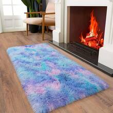 Soft Fluffy Shag Throw Area Rug, 2x4 Black, Non-Slip Bedroom, Hallways, Bedside, Dorm, Living Room - Long Shaggy Rug - Purple Rainbow - View 3
