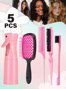 5pcs Detangling Hair Brush Set: Includes Wet & Dry Detangler Brushes, 200ml Spray Bottle, Eyebrow Brush, Comb, And Lightweight Hair Accessories Suitable For All Hair Types