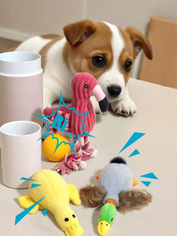 1pc Flamingo & Duck Plush Pet Toys, Interactive Chew Toy With Sound For Dog, Boredom Relief & Teeth Cleaning (For Pet Use Only)