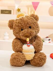 Lindo oso de peluche con forma de pastel de cumpleaños, suave oso de peluche kawaii, regalo de cumpleaños para niños, novias y novios.