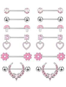 12 件不锈钢心形和月亮穿孔首饰套装，适合送礼和聚会