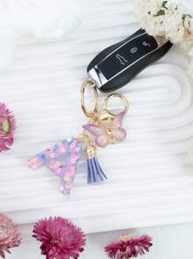 Breloc cu litere engleze A-Z, albastru și violet, fluture, franjuri, geantă de femei, dragoste, paiete, rășină, pandantiv, breloc auto, accesorii auto, geantă, farmec școală, drăguț Goth Y2k