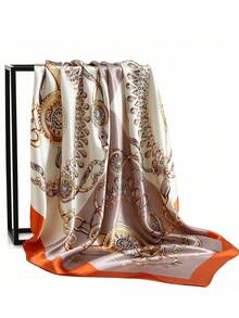 1pc 90*90cm Sun Protection Headscarf, Outdoor Classic Windproof Scarf Shawl, Unisex Versatile Air-Conditioned Room Neckerchief, Thin Seasonal Cashew Printed Silk Scarf, Colorful Blue Green Square Bandanna - A - View 21