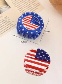 2pcs/Set American Flag Hairpins, Creative Acrylic Hair Claw, Colorful Flag & Letter Pattern Small Hair Clips, Random Color