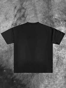 VHUTHK (180 Cotton T-Shirt) Letter "FOSSRICH" And Portrait Print Men's Summer Round Neck Short Sleeved Casual Cotton Print - 黑2 - 查看 2