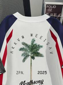 Koszulka z krótkim rękawem w kontrastowym kolorze z nadrukiem w stylu retro American Retro Coconut Tree T-shirt dla par, na wakacje, na lato