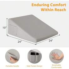 Wedge Pillow For Acid Reflux, Bed Wedge Pillow For Headboard 10", Pillow Wedge For Back Pain Relief, Post Surgery, Elevated Pillows For Sleeping, Snoring, Triangle Pillow With Cover, White - Grey - View 4