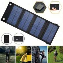 Bolsa plegable portátil solar de 4 pliegues para exteriores, apta para cargar teléfonos, mini ventiladores, linternas - Ideal para senderismo, camping, pesca