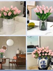 3/10 件人造郁金香花装饰，逼真的假郁金香花束，适用于家庭、办公室、婚礼、派对、花园装饰、客厅、卧室、餐桌、室内室外 - 粉色 - 查看 5