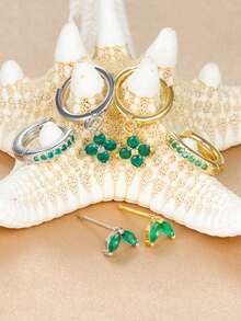 rakol 6 件精美闪亮铜方晶锆石星月金耳环套装，女士礼物