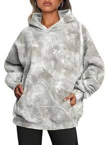 Mens  Maple Leaf Print Oversized Hooded Camo Hoodies Sweatshirt Fleece Pullover Hoodies Y2K Sweatshirt With Pockets Polyester Material - Màu 17 - Xem 3