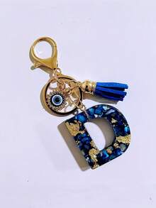 1pc Chic Blue Resin Alphabet Initial Keychain With Evil Eye & Tassel - Stylish Oblong Letter Charm, Rhinestone Embellishments, Lobster Clasp - Perfect Everyday Accessory & Thoughtful Gift For Women, Ladies Key Ring Backpack For School Car Accessories Cute Goth Y2k - Multicolor - View 34