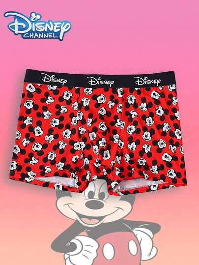 Disney 1pc  Cartoon Print Underwear-Soft-Comfortable, Letter Elastic Waistband, Casual Men's Underwear