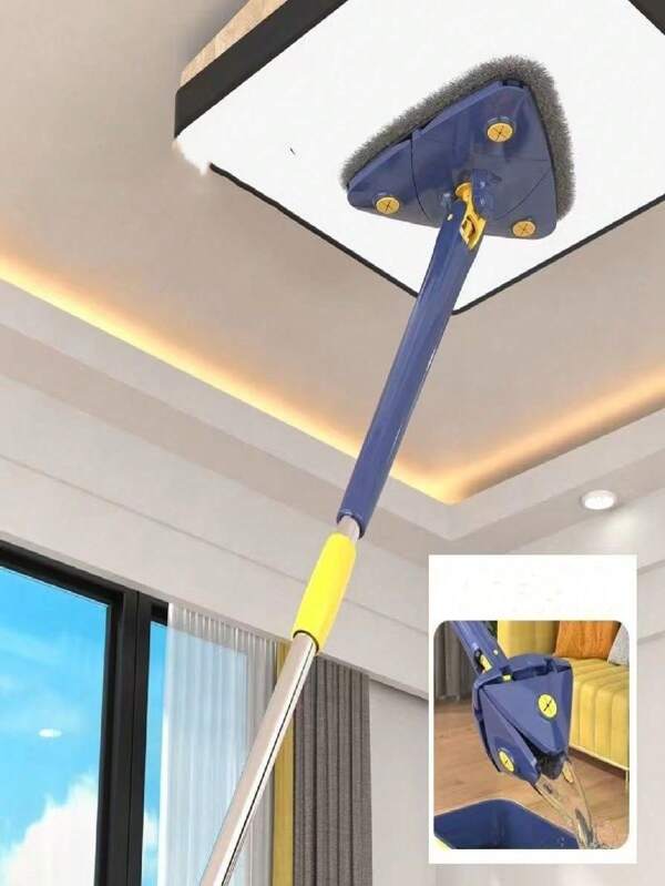 1pc Triangle Twist Mop With Hands-Free Rotating Mop Head, Ceiling/Wall/Cabinet Cleaning Tool, Multi-Function Thickened Handle Design