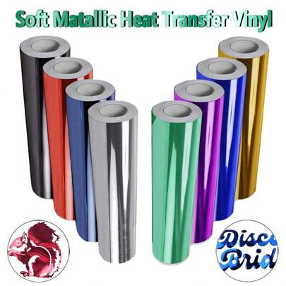 Rollo de vinilo metalizado HTV, 8 opciones de color, vinilo metalizado suave para transferencia térmica, fácil de cortar y aplicar en vinilo para diseños con prensa de calor en camisetas, patinetas, gorras DIY