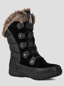 GLOBALWIN Women's Snow Boots Mid Calf Warm Winter Fashion Boots Comfortable Lace-UpWaterproof Boots Insulated Non-Slip Outdoor Shoes For Women - 1817-5黑色 - 查看 2