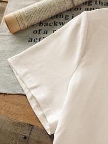 女士休闲短袖圆领 T 恤 - 杏色 - 查看 4