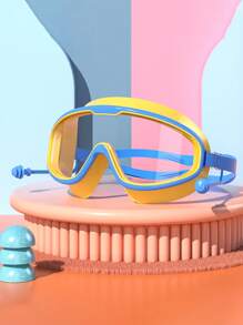 1pc 3-10 Years Old Children Anti-Fog HD Large Frame Swimming Goggles, Waterproof Anti-Fog Transparent And Comfortable Won't Strangle Eyes Swimming Goggles, Silicone Earplugs One-Piece Goggles, Suitable For Children's Swimming And Diving Use