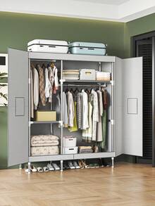 1pc Simple Cloth Wardrobe, Solid Color Modern Style, Steel Pipe Frame Structure Durable (Pipe Diameter 19mm), Includes Hanging Space And Multi-Layer Storage Shelves, Top Space For Storage, Suitable For Home, Bedroom, Rental, Apartment Clothing Storage Furniture - Multicolor - View 2