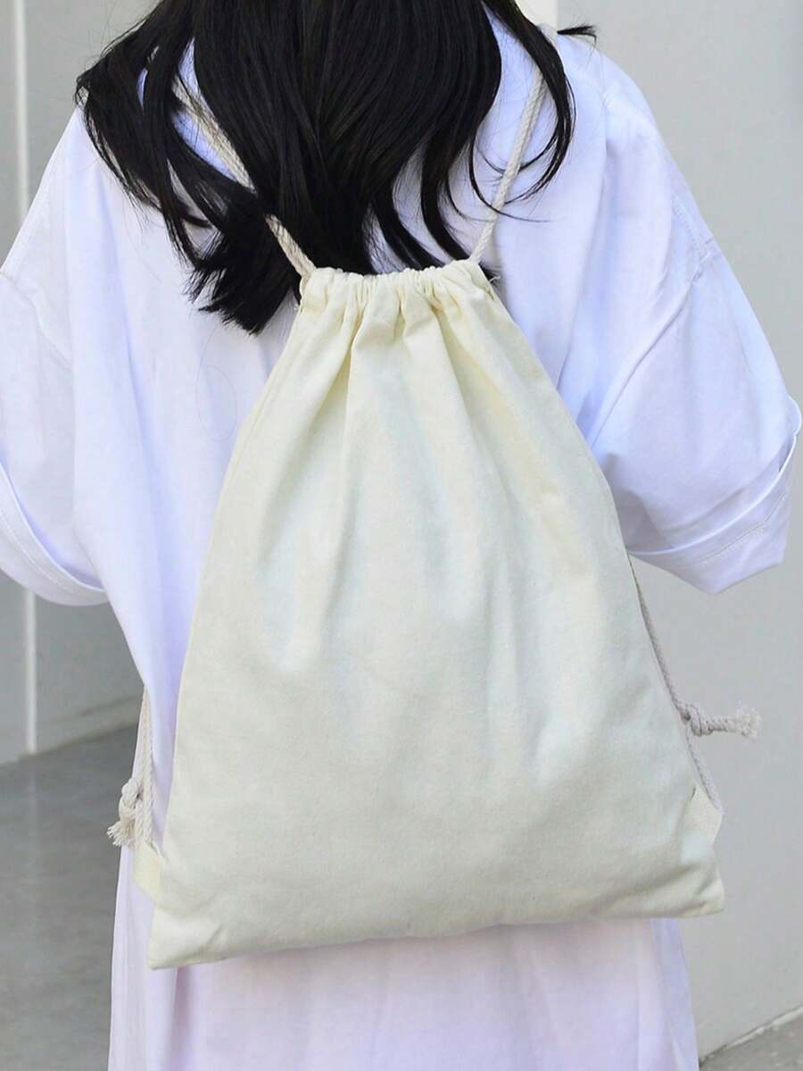 New Canvas Bag Shoulders Drawstring Bundle Pockets Shopping Student Backpack Bag Portable Travel Accessories - Beige - View 1
