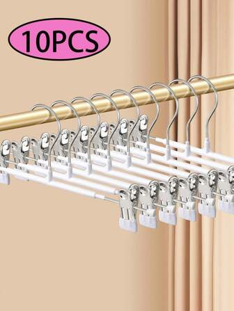 10pcs Pants Hangers With Clips Adjustable Skirt Hangers For Women Non-Slip Trousers Hanger For Jeans Clothes Hangers For Pants Heavy Duty Space Saving Shorts Hangers,White,12Inch,Black